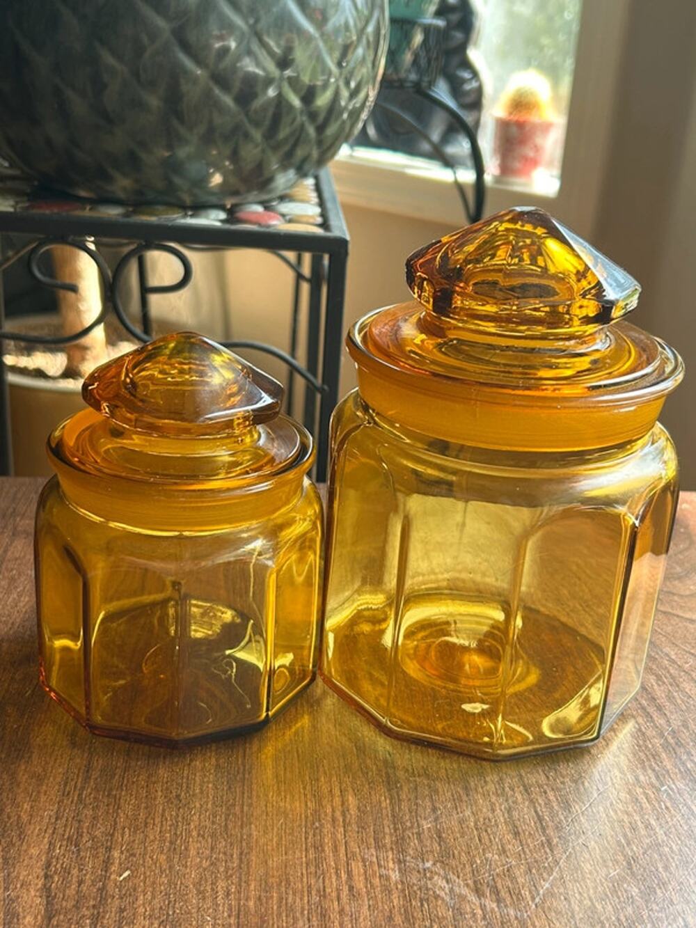 LE Smith Amber glass canisters jars 6 & 8 inch